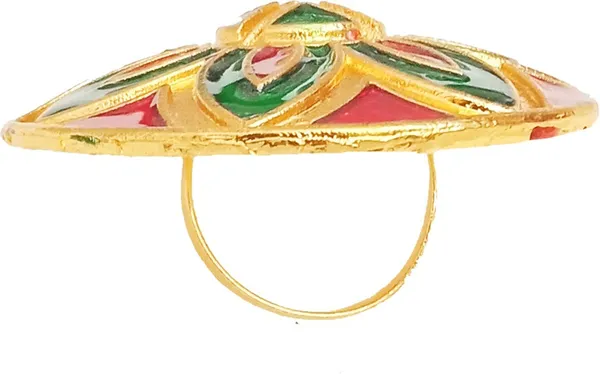 (Pack_Of_2)_Assamese_Traditional_Copper_Gold_Plated_Red_Green_Colour_Finger-Ring_For_Girls_&_Women